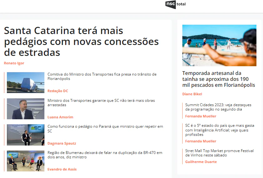 Capa do NSC Total destaca a autoria de cada chamada