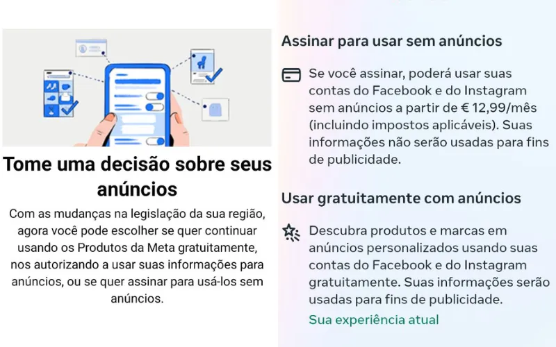 Telas do Facebook em dispositivo móvel